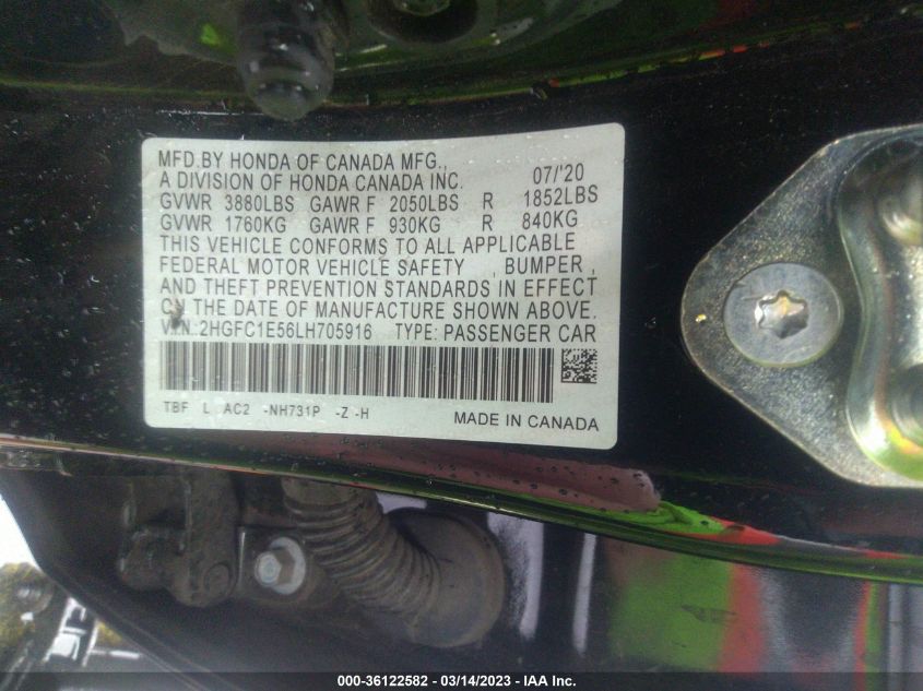 2020 HONDA CIVIC SI SEDAN - 2HGFC1E56LH705916