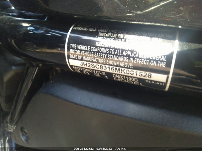 2021 HONDA CMX1100 D - JH2SC8316MK001528