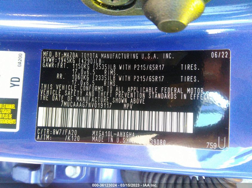 2022 TOYOTA COROLLA CROSS LE - 7MUCAAAG7NV019117