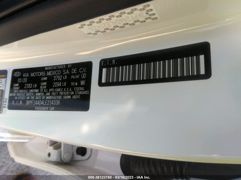 VIN 3KPF24AD4LE214336 2020 KIA FORTE LXS