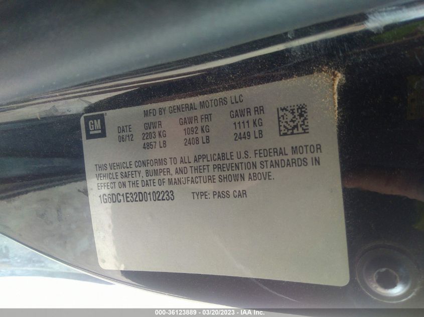 2013 CADILLAC CTS COUPE 1G6DC1E32D0102233