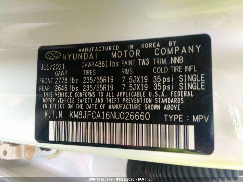2022 HYUNDAI TUCSON HYBRID SEL CONVENIENCE KM8JFCA16NU026660