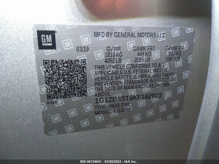 VIN 1G1ZB5ST8KF182903 2019 CHEVROLET MALIBU LS