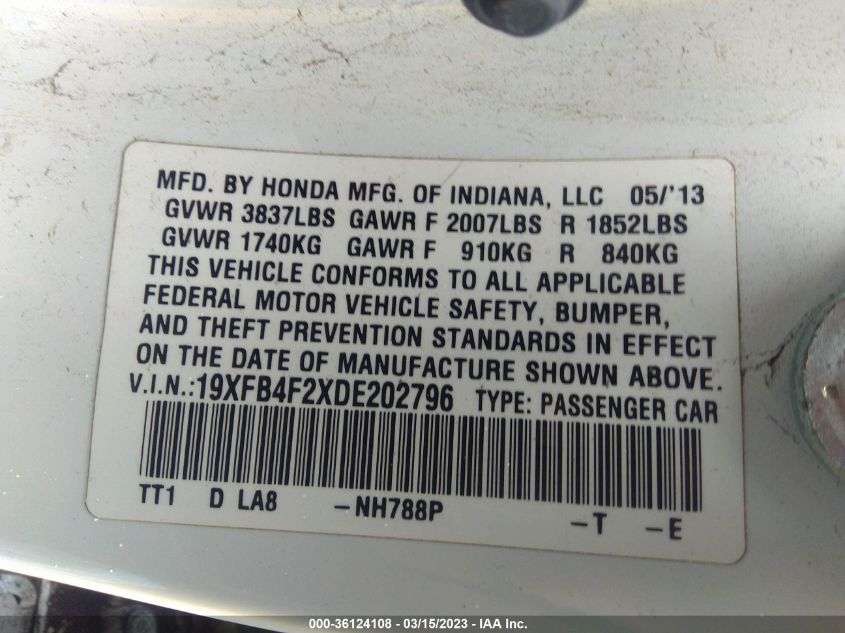 2013 HONDA CIVIC HYBRID - 19XFB4F2XDE202796