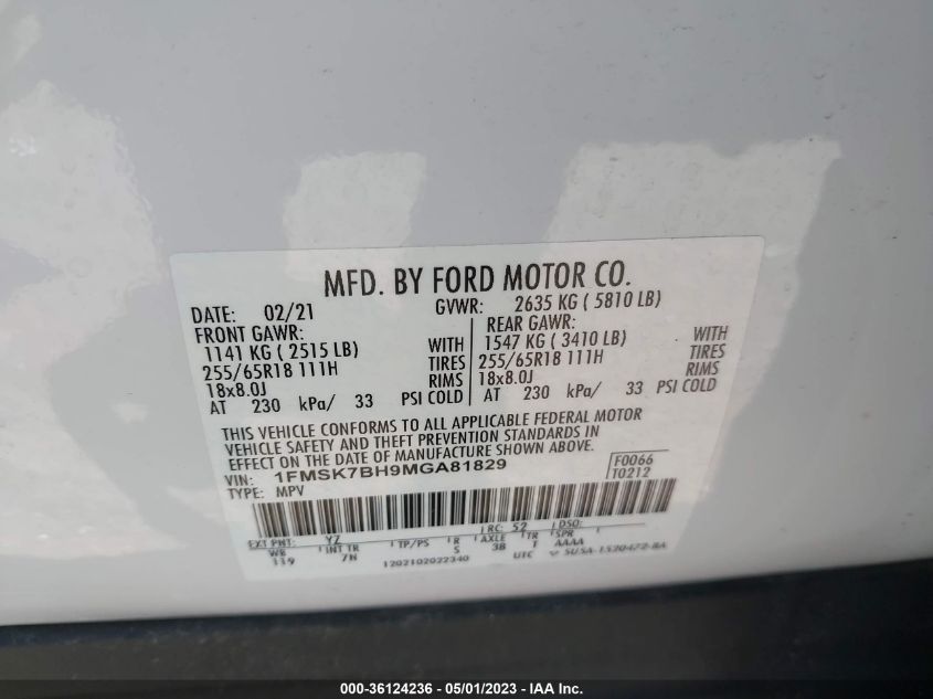 2021 FORD EXPLORER BASE - 1FMSK7BH9MGA81829