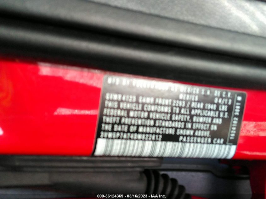 2013 VOLKSWAGEN BEETLE CONVERTIBLE 2.5L 3VW5P7AT4DM822612