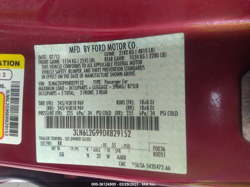 2013 LINCOLN MKZ - 3LN6L2G99DR829152