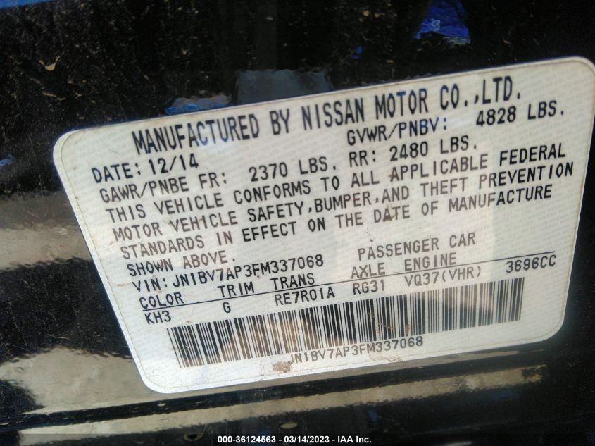 2015 INFINITI Q50 - JN1BV7AP3FM337068