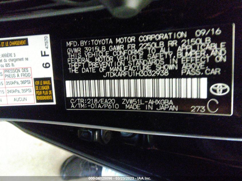2017 TOYOTA PRIUS TWO/TWO ECO/THREE - JTDKARFU1H3032938