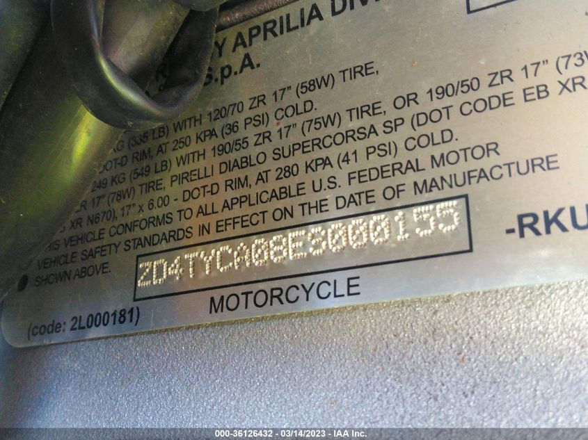 2014 APRILIA TUONO VR4 ZD4TYCA08ES000155