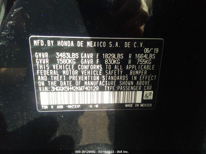 2019 HONDA FIT LX - 3HGGK5H42KM740129