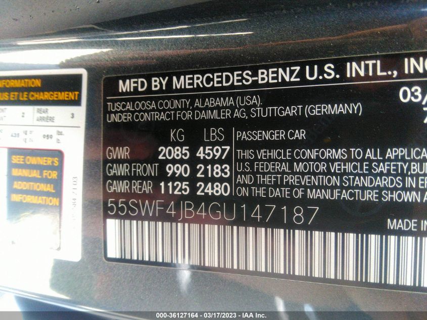 2016 MERCEDES-BENZ C-CLASS C 300 - 55SWF4JB4GU147187