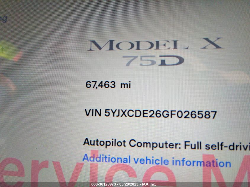 2016 TESLA MODEL X 70D/90D/75D/60D - 5YJXCDE26GF026587