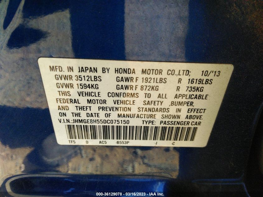 2013 HONDA FIT SPORT - JHMGE8H55DC075150