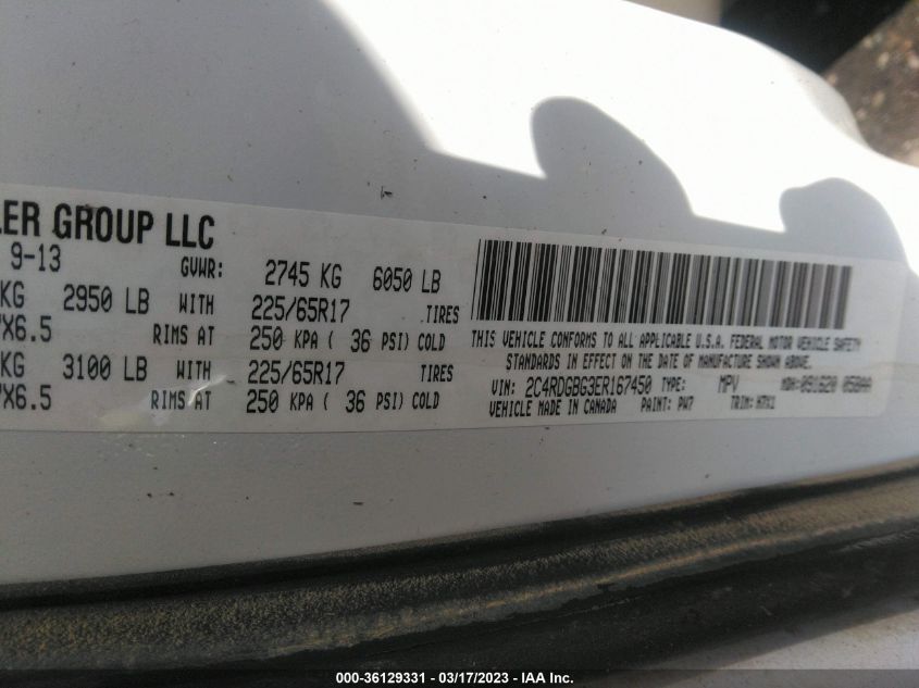 2014 DODGE GRAND CARAVAN AMERICAN VALUE PKG - 2C4RDGBG3ER167450