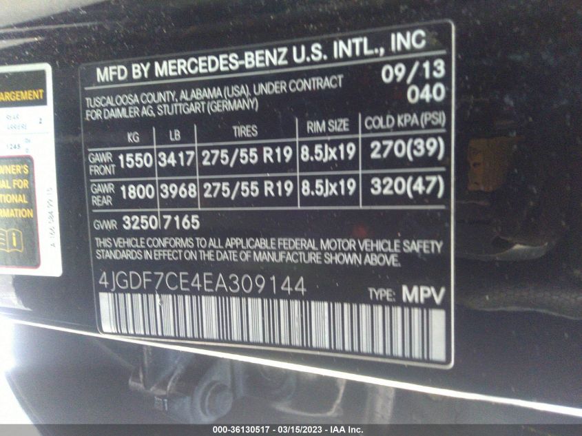 2014 MERCEDES-BENZ GL-CLASS GL 450 4JGDF7CE4EA309144