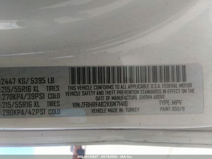 2019 RAM PROMASTER CITY TRADESMAN ZFBHRFAB2K6N71410