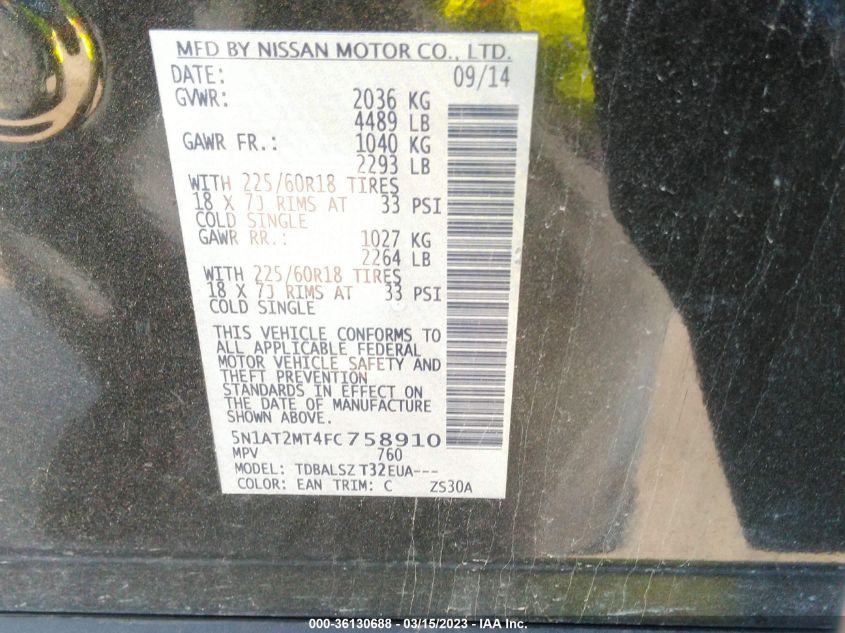 2015 NISSAN ROGUE SL - 5N1AT2MT4FC758910