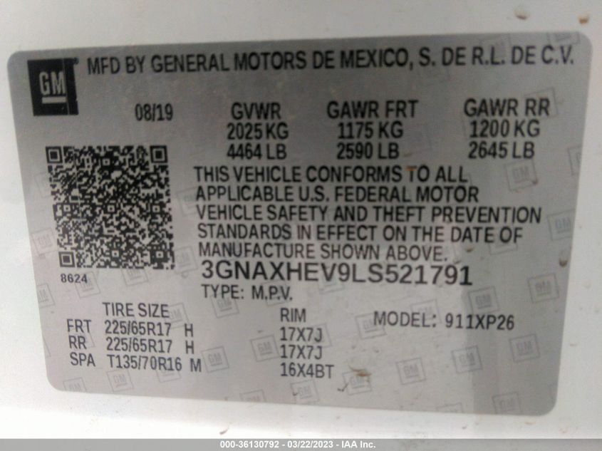 2020 CHEVROLET EQUINOX LS - 3GNAXHEV9LS521791