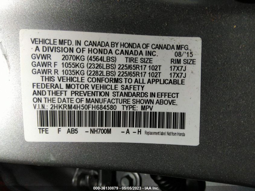 2015 HONDA CR-V EX - 2HKRM4H50FH684580