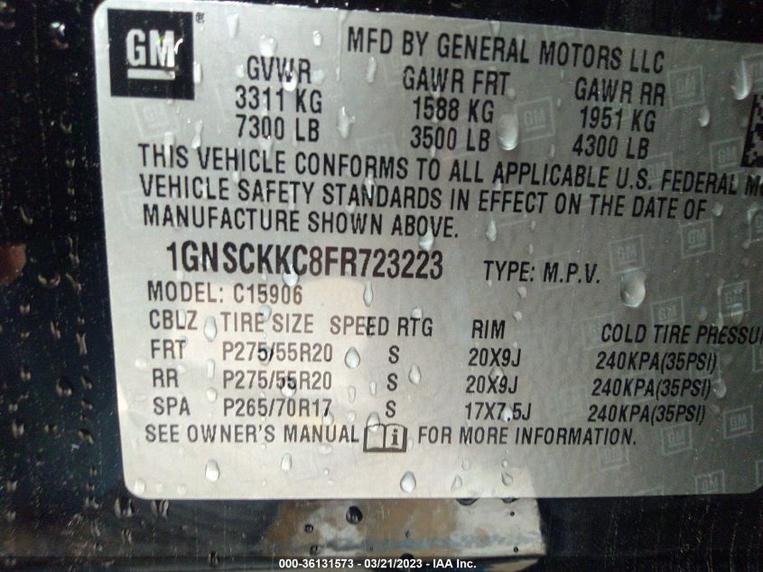 2015 CHEVROLET SUBURBAN LTZ - 1GNSCKKC8FR723223