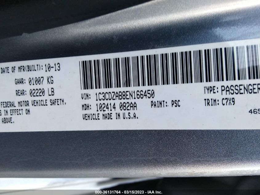 2014 DODGE AVENGER SE - 1C3CDZAB8EN166450