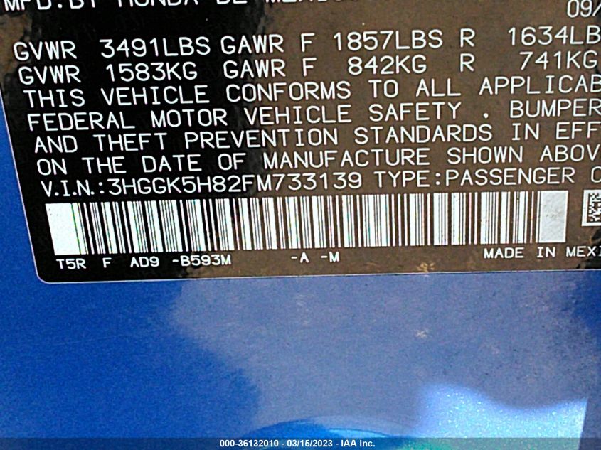 2015 HONDA FIT EX-L/EX - 3HGGK5H82FM733139