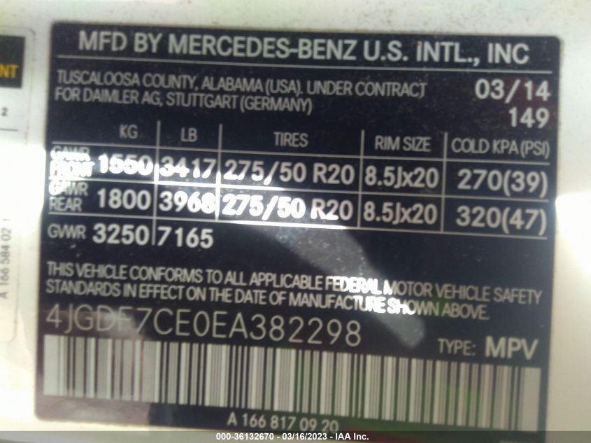 2014 MERCEDES-BENZ GL-CLASS GL 450 4JGDF7CE0EA382298