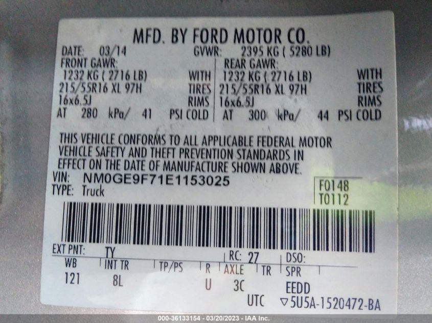 2014 FORD TRANSIT CONNECT WAGON XLT NM0GE9F71E1153025