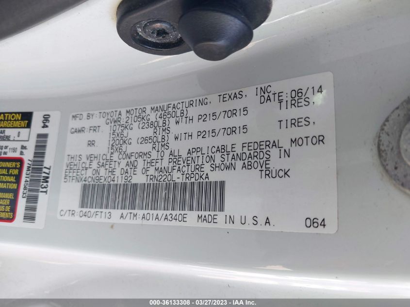 2014 TOYOTA TACOMA - 5TFNX4CN9EX041192