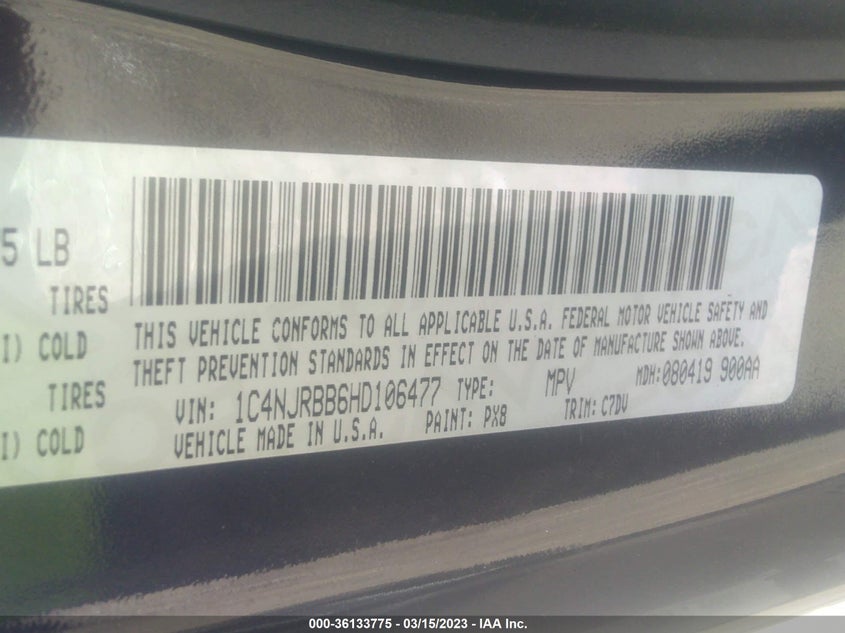 VIN 1C4NJRBB6HD106477 2017 JEEP PATRIOT SPORT