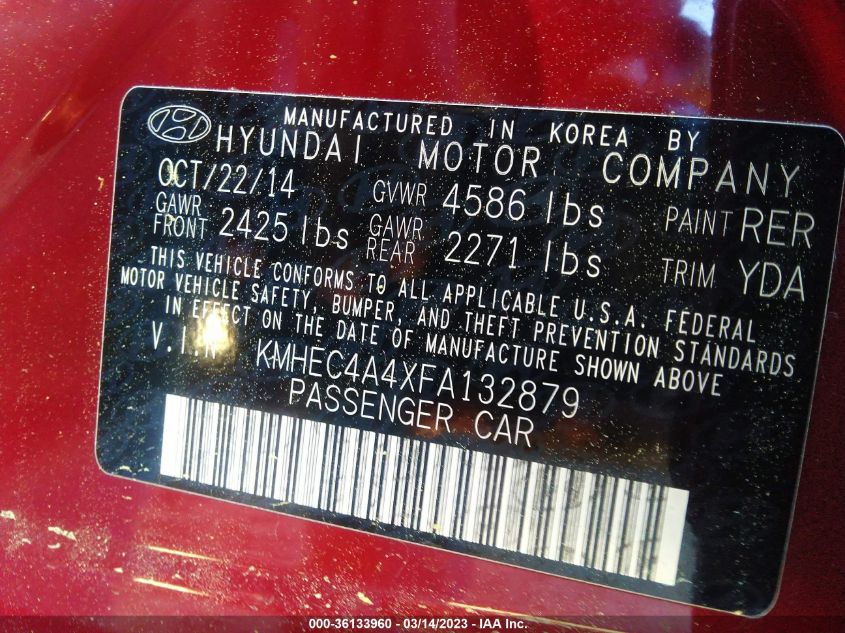 2015 HYUNDAI SONATA HYBRID LIMITED - KMHEC4A4XFA132879