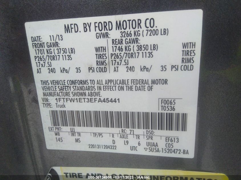 2014 FORD F-150 XL/XLT/FX4/LARIAT - 1FTFW1ET3EFA45441