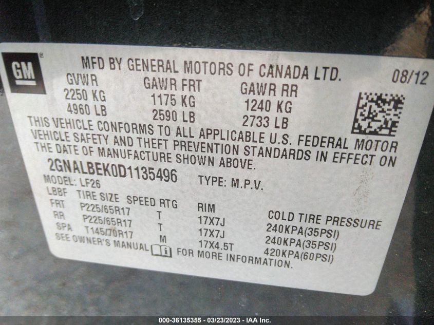 2013 CHEVROLET EQUINOX LS - 2GNALBEK0D1135496