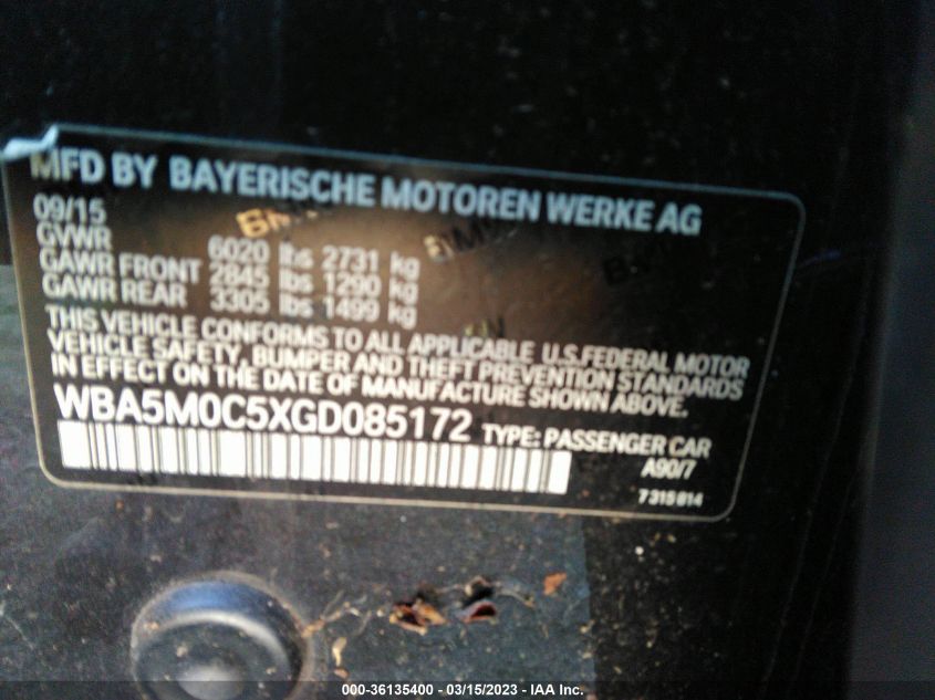 2016 BMW 5 SERIES GRAN TURISMO 550I XDRIVE - WBA5M0C5XGD085172