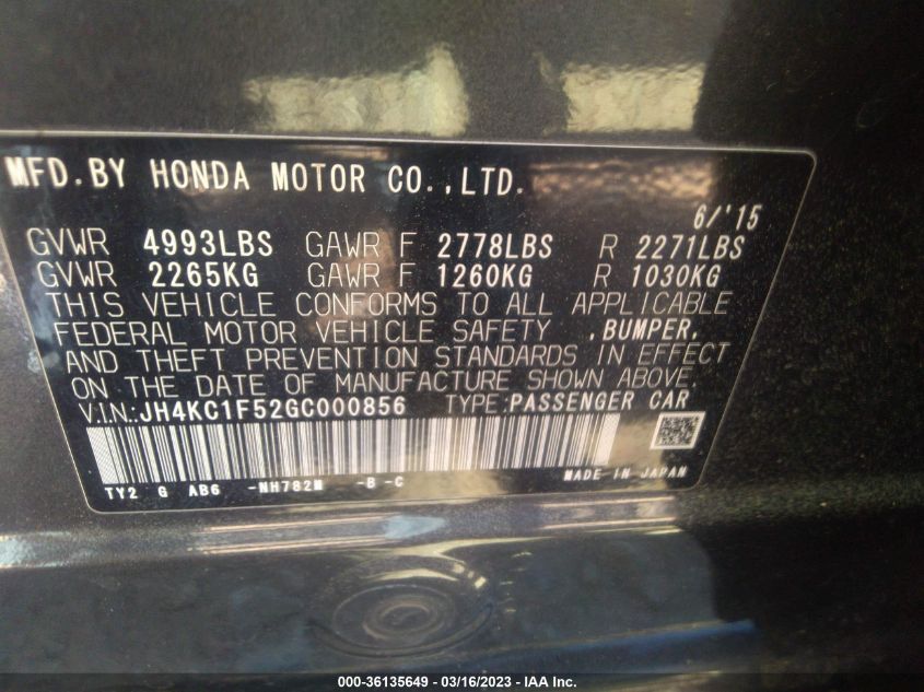 2016 ACURA RLX TECH PKG JH4KC1F52GC000856