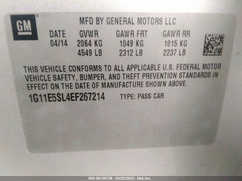 2014 CHEVROLET MALIBU LT - 1G11E5SL4EF267214