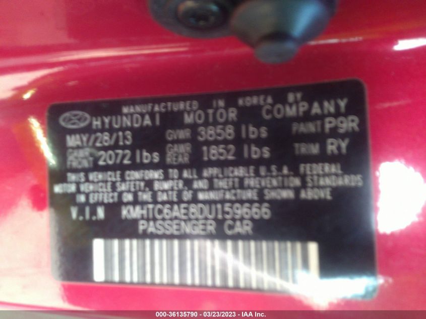 2013 HYUNDAI VELOSTER TURBO W/BLACK INT - KMHTC6AE8DU159666