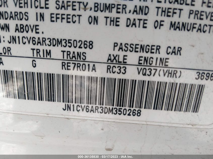 2013 INFINITI G37 SEDAN X JN1CV6AR3DM350268