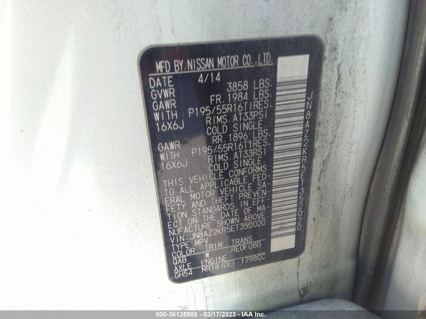 2014 NISSAN CUBE SL - JN8AZ2KR5ET352020