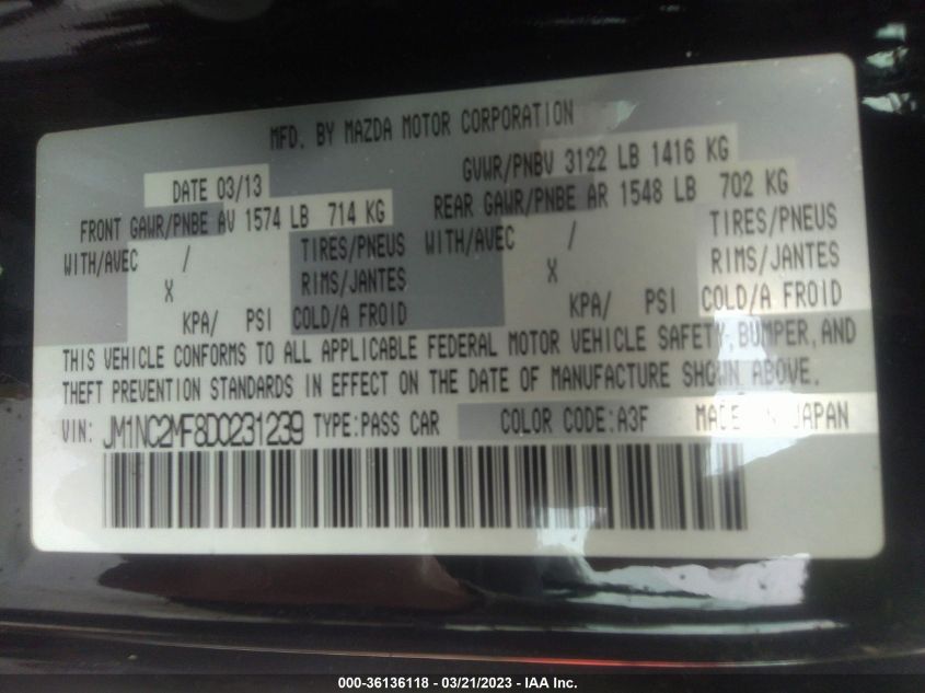 2013 MAZDA MX-5 MIATA CLUB - JM1NC2MF8D0231239