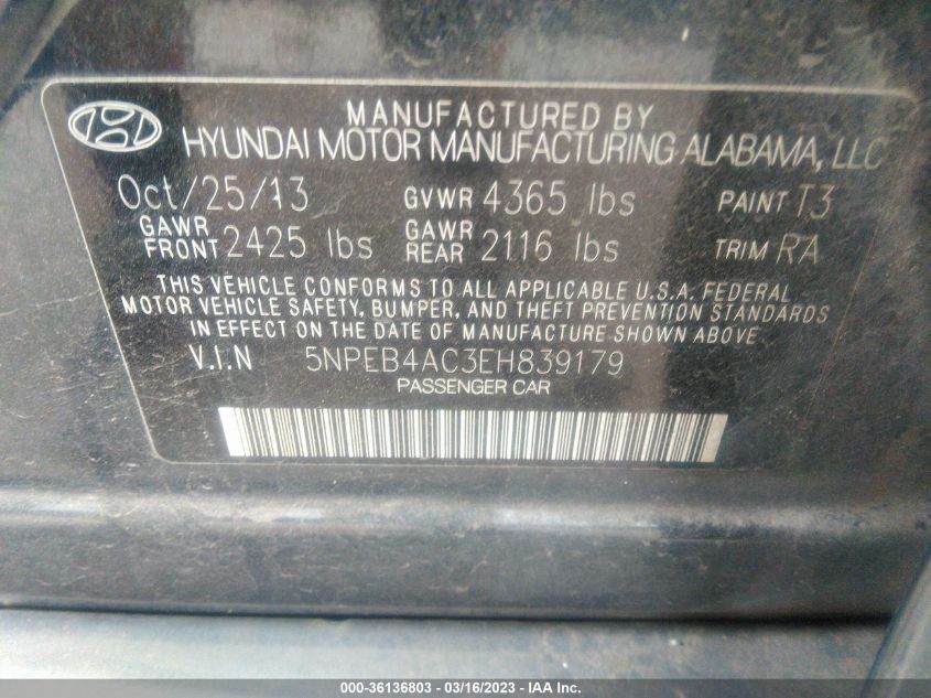 2014 HYUNDAI SONATA GLS - 5NPEB4AC3EH839179