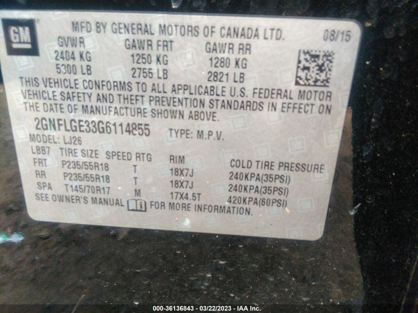 2016 CHEVROLET EQUINOX LTZ - 2GNFLGE33G6114855