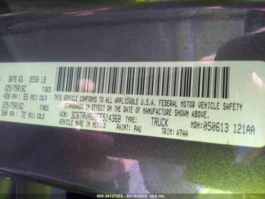 2015 RAM PROMASTER 3C6TRVAG2FE514368