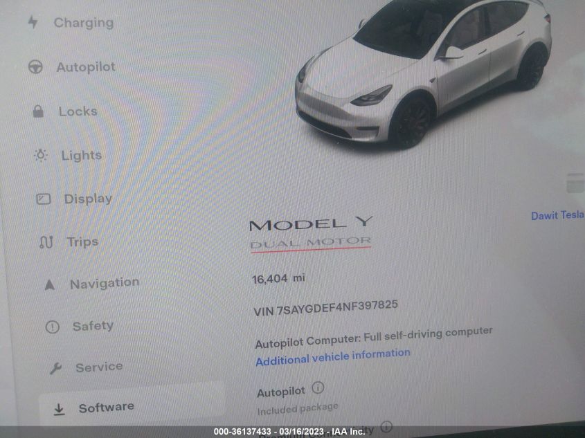 2022 TESLA MODEL Y PERFORMANCE - 7SAYGDEF4NF397825