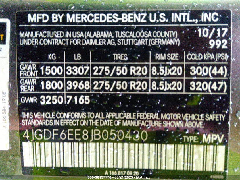 VIN 4JGDF6EE8JB050430 2018 MERCEDES-BENZ GLS GLS 450