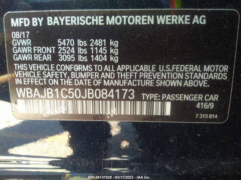 2018 BMW 5 SERIES 530E XDRIVE IPERFORMANCE - WBAJB1C50JB084173