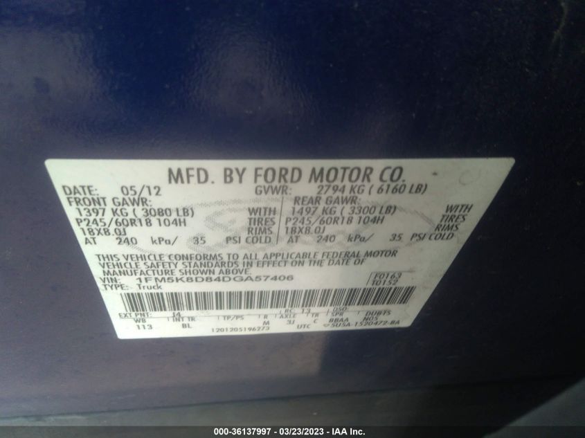 2013 FORD EXPLORER XLT - 1FM5K8D84DGA57406
