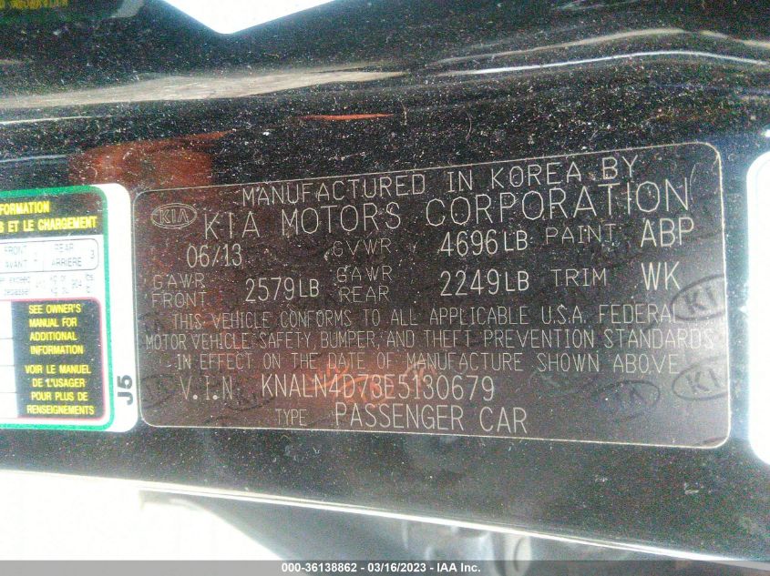 2014 KIA CADENZA PREMIUM KNALN4D73E5130679