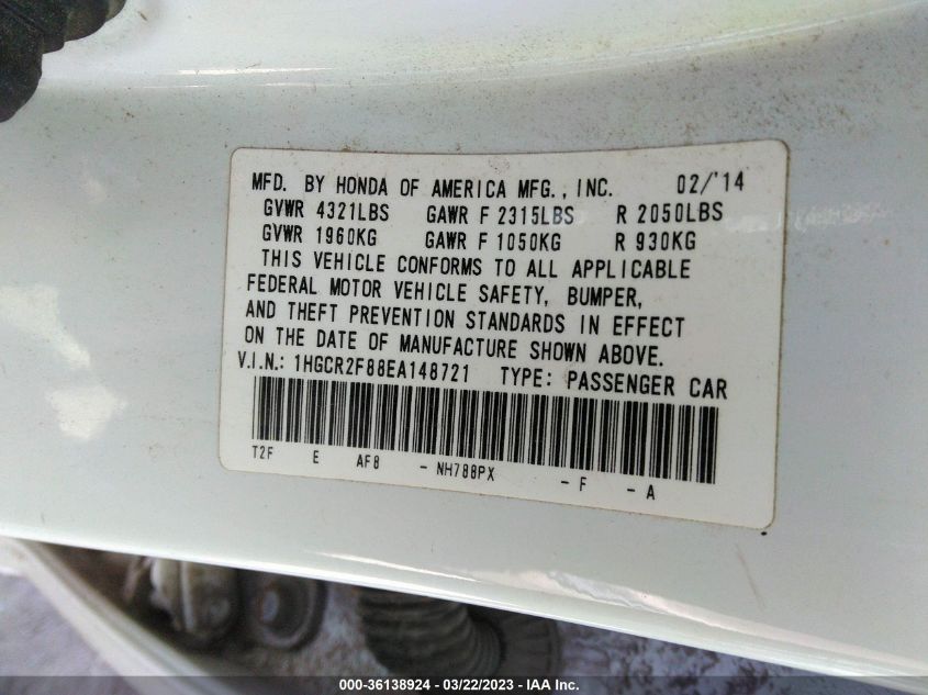 2014 HONDA ACCORD SEDAN EX-L - 1HGCR2F88EA148721